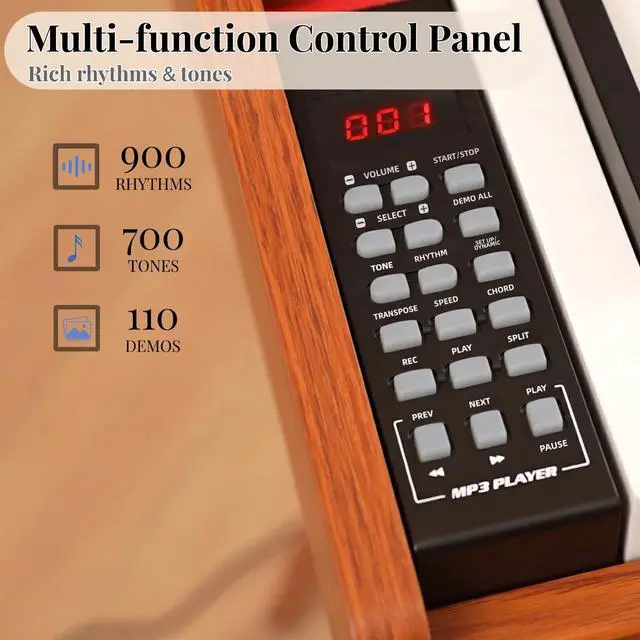 Alt view image 6 of 6 - 88 Key Digital Piano Keyboard with Stand & 3 Pedals,Weighted Keyboard | Electric Piano for Beginners, Progressive Hammer-Action Home Digital Piano with Desk Mode, Headphone Jack, USB-MIDI, Brown