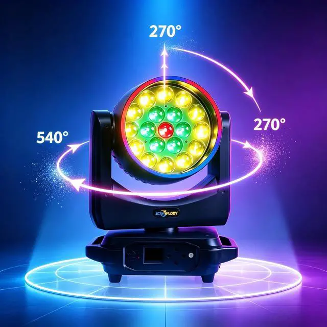 Alt view image 4 of 6 - 19x15W Moving Head Light, 4in1 RGBW Zoom Beam Wash DJ Lights | RGB Halo Ring, DMX Sound Activated Control, 10-60° Wide Zoom, 540° Pan 270° Tilt, LED DJ Stage Lighting for Wedding Party