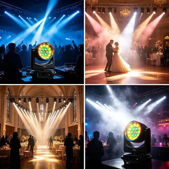Alt view image 6 of 6 - 19x15W Moving Head Light, 4in1 RGBW Zoom Beam Wash DJ Lights | RGB Halo Ring, DMX Sound Activated Control, 10-60° Wide Zoom, 540° Pan 270° Tilt, LED DJ Stage Lighting for Wedding Party