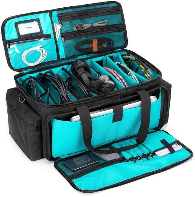 Main image of Cable File Gig Bag with Padded Bottom for Sound Equipment, Bag Only | Dividers, DJ Wire Bag for 14"Laptop, Sound Equipment, DJ Gear and Musician Accessories