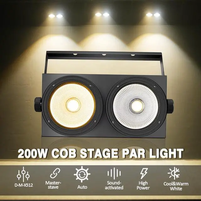 Alt view image 2 of 6 - 200W COB Blinder Light, DMX512 LED PAR Can Stage Light | 2-in-1 Cool/Warm White LED, Sound Control, High Output COB Design for Weddings, Churches, Concerts, DJ and Stage Events