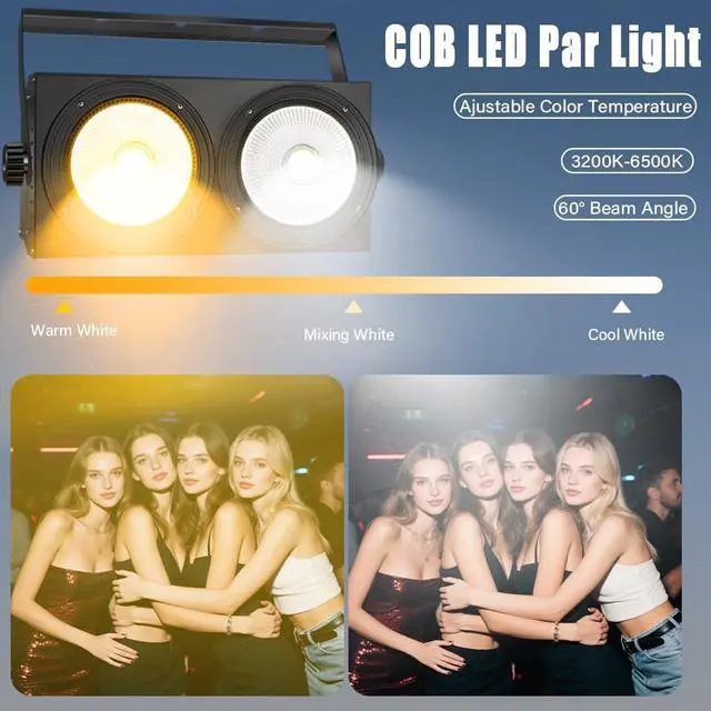 Alt view image 4 of 6 - 200W COB Blinder Light, DMX512 LED PAR Can Stage Light | 2-in-1 Cool/Warm White LED, Sound Control, High Output COB Design for Weddings, Churches, Concerts, DJ and Stage Events