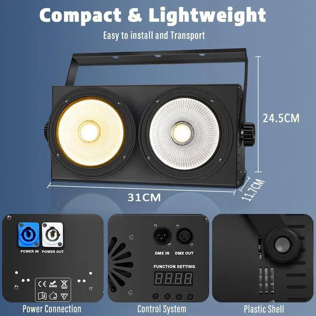 Alt view image 5 of 6 - 200W COB Blinder Light, DMX512 LED PAR Can Stage Light | 2-in-1 Cool/Warm White LED, Sound Control, High Output COB Design for Weddings, Churches, Concerts, DJ and Stage Events