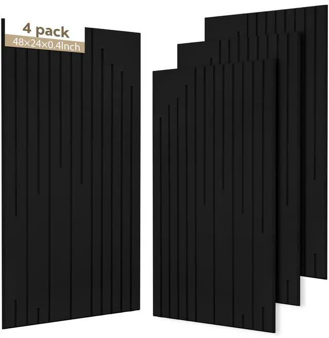 Main image of Acoustic Wall Panels Sound Absorbing Panels Noise Reducing for Walls | 4 Pack 47*24 Inch High Density Self-Adhesive Sound Proof Panels Intermittent Vertical Fluted Large Acoustic Panel, Black