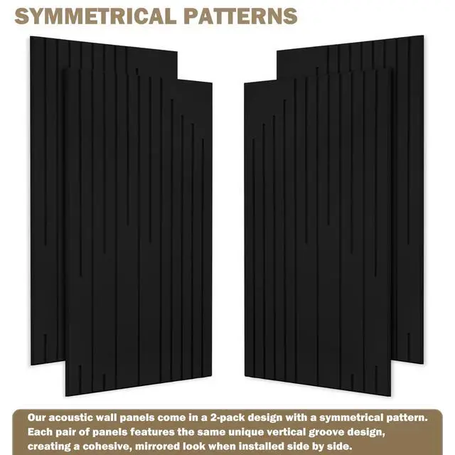 Alt view image 2 of 6 - Acoustic Wall Panels Sound Absorbing Panels Noise Reducing for Walls | 4 Pack 47*24 Inch High Density Self-Adhesive Sound Proof Panels Intermittent Vertical Fluted Large Acoustic Panel, Black