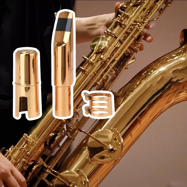 Alt view image 2 of 6 - Brass Baritone Sax Mouthpiece with Ligature & Cap #6 Golden Replacement for baritone saxophone