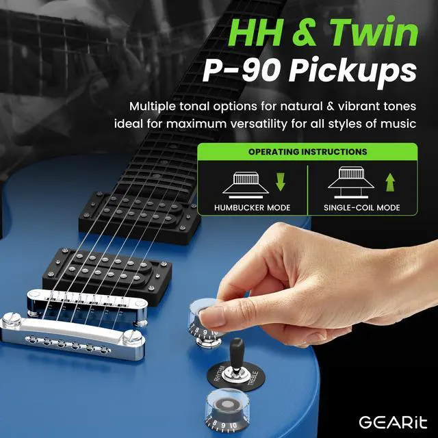 Alt view image 2 of 6 - Electric Guitar 39 Full Size Beginner Electric Guitar Kit with Amp, Dual Humbucker Pickups with Coil Split, 10W Bluetooth Amplifier, Gig Bag, Tuner, Strap, Picks & Extra Strings(Blue)