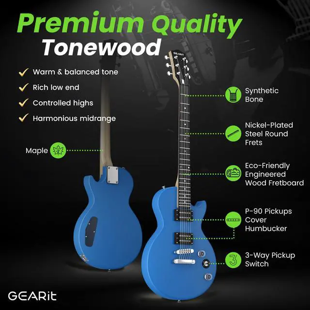 Alt view image 3 of 6 - Electric Guitar 39 Full Size Beginner Electric Guitar Kit with Amp, Dual Humbucker Pickups with Coil Split, 10W Bluetooth Amplifier, Gig Bag, Tuner, Strap, Picks & Extra Strings(Blue)
