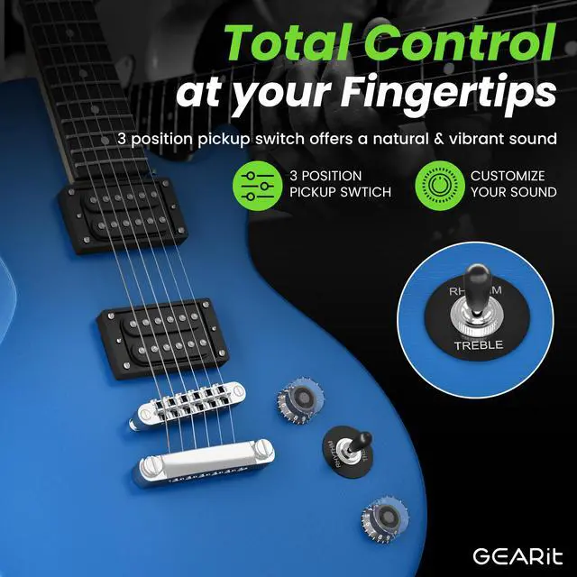Alt view image 4 of 6 - Electric Guitar 39 Full Size Beginner Electric Guitar Kit with Amp, Dual Humbucker Pickups with Coil Split, 10W Bluetooth Amplifier, Gig Bag, Tuner, Strap, Picks & Extra Strings(Blue)