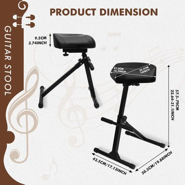 Alt view image 2 of 6 - Pro Guitar Stool, Height Adjustable Saddle Seat, Musician Stool Guitarist Throne Guitar Chair, Black