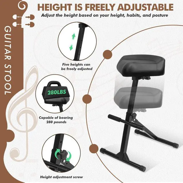 Alt view image 4 of 6 - Pro Guitar Stool, Height Adjustable Saddle Seat, Musician Stool Guitarist Throne Guitar Chair, Black