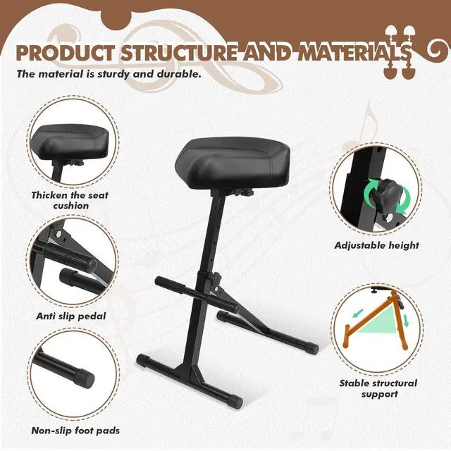 Alt view image 5 of 6 - Pro Guitar Stool, Height Adjustable Saddle Seat, Musician Stool Guitarist Throne Guitar Chair, Black