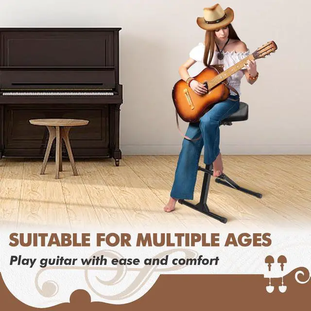 Alt view image 6 of 6 - Pro Guitar Stool, Height Adjustable Saddle Seat, Musician Stool Guitarist Throne Guitar Chair, Black