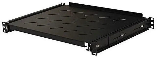Main image of 4-Post Sliding Server Shelf, Cold Rolled Steel, Black, Venting, Adjustable, 350mm Depth, 7.5 lbs, Rack Mount, 1U(1RU)