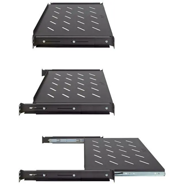 Alt view image 5 of 6 - 4-Post Sliding Server Shelf, Cold Rolled Steel, Black, Venting, Adjustable, 350mm Depth, 7.5 lbs, Rack Mount, 1U(1RU)