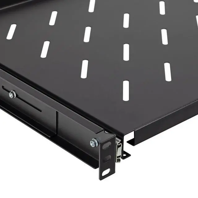 Alt view image 6 of 6 - 4-Post Sliding Server Shelf, Cold Rolled Steel, Black, Venting, Adjustable, 350mm Depth, 7.5 lbs, Rack Mount, 1U(1RU)