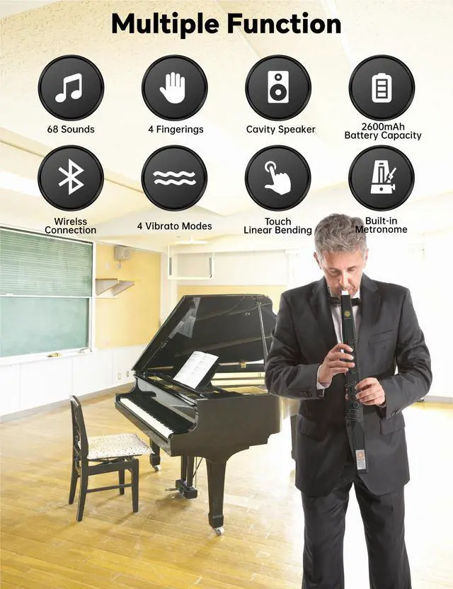 Alt view image 4 of 6 - MK EWI, Performance-grade Electronic Wind Instrument, Wind Synth With Bulit in OTG Recording, Rechargeable, 68 Sounds, 5W High-power Cavity Speaker, For Professionals