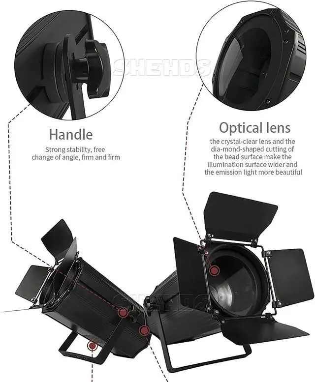 Alt view image 4 of 6 - 200W COB Stage Light with Barn Doors, Spotlights | Linear Zoom 10°-60° Adjustable, Warm White 3000K & Cool White 5700K, DMX512 Sound Activated for Church Wedding Theater