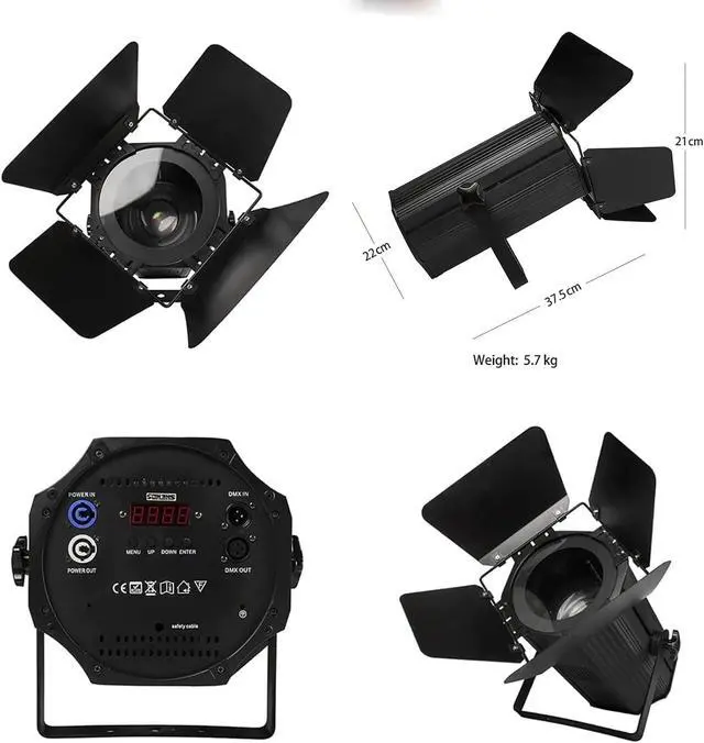 Alt view image 5 of 6 - 200W COB Stage Light with Barn Doors, Spotlights | Linear Zoom 10°-60° Adjustable, Warm White 3000K & Cool White 5700K, DMX512 Sound Activated for Church Wedding Theater