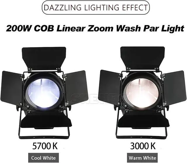 Alt view image 6 of 6 - 200W COB Stage Light with Barn Doors, Spotlights | Linear Zoom 10°-60° Adjustable, Warm White 3000K & Cool White 5700K, DMX512 Sound Activated for Church Wedding Theater