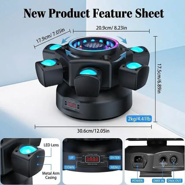 Alt view image 5 of 6 - 180W Moving Head DJ Lights, 8-in-1 Disco Lights with RGBW Halo Ring | 6-Arm Beam 540-Degree Pan 180-Degree Tilt, Support DMX512 26CH, 5 Control Modes, Party Lights for DJ Booth Club Bar Disco