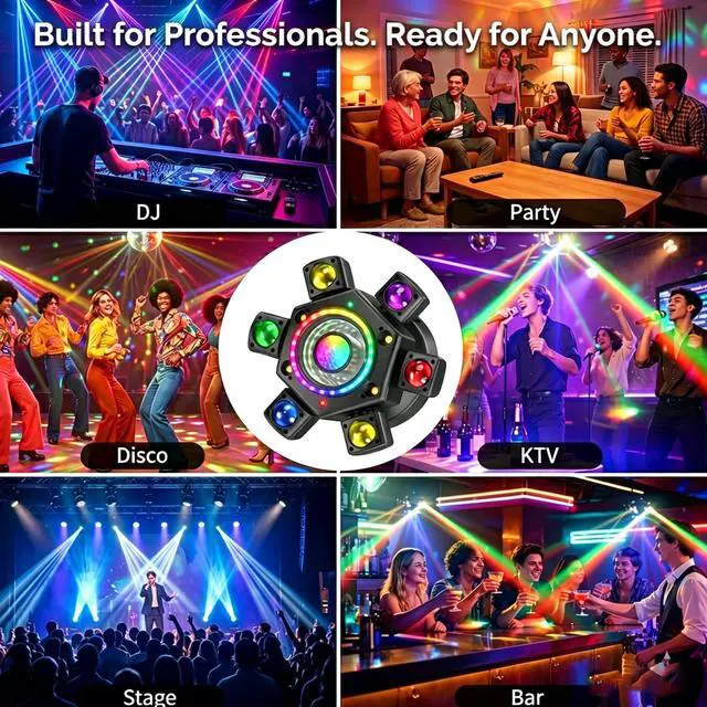 Alt view image 6 of 6 - 180W Moving Head DJ Lights, 8-in-1 Disco Lights with RGBW Halo Ring | 6-Arm Beam 540-Degree Pan 180-Degree Tilt, Support DMX512 26CH, 5 Control Modes, Party Lights for DJ Booth Club Bar Disco