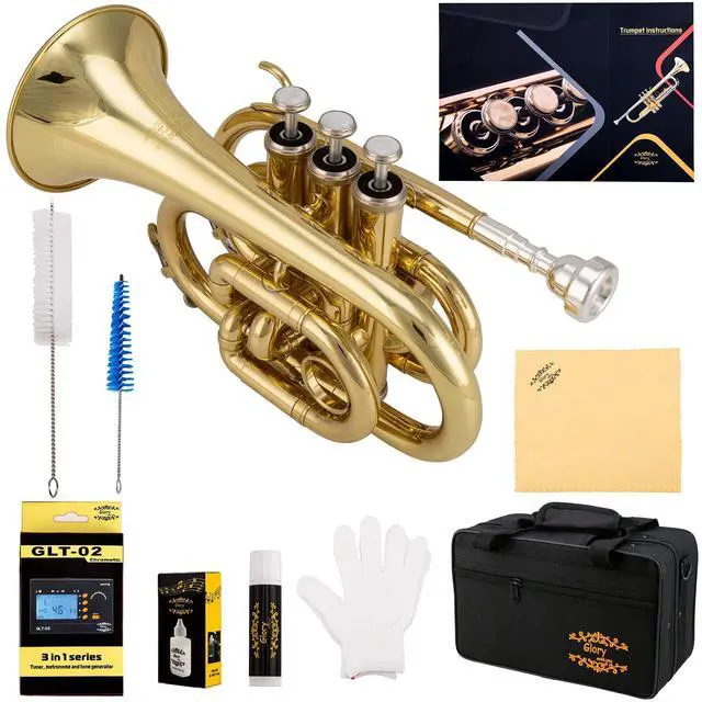 Main image of Bb Pocket Trumpet with Case, Cleaning Cloth, Gloves, Gold Lacquer (LAQUER)