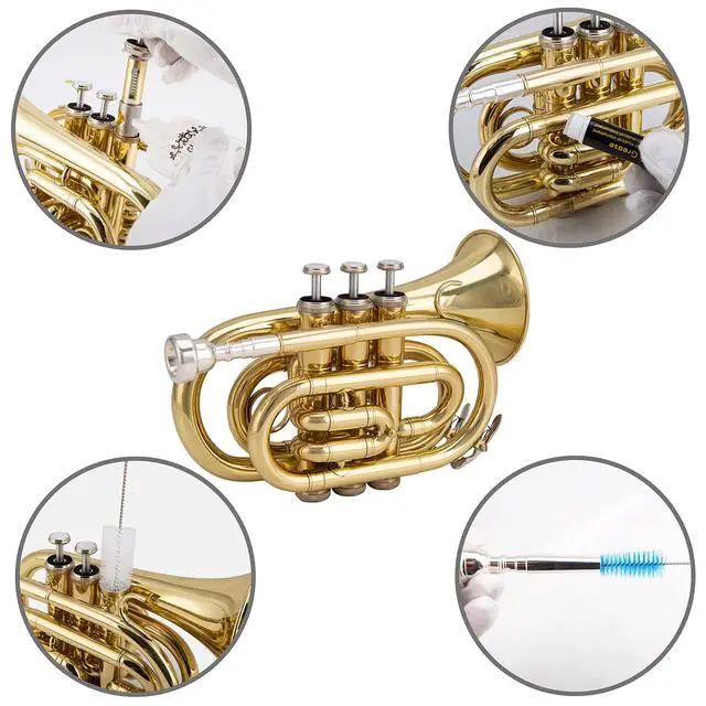 Alt view image 2 of 6 - Bb Pocket Trumpet with Case, Cleaning Cloth, Gloves, Gold Lacquer (LAQUER)