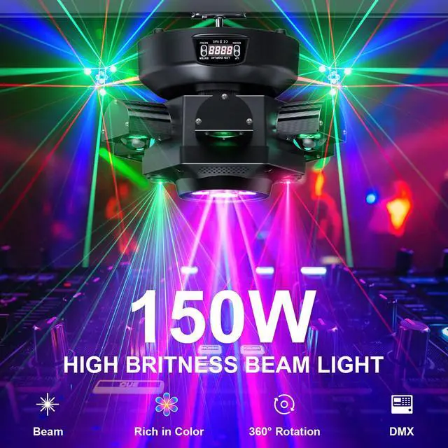 Alt view image 2 of 6 - Moving Head DJ Lights, 150W RGBW LED Moving Head Light with Mixed Lighting Effects, 6 Arms Party Lights Support DMX-512 & Sound Activated, Stage Lights for Party Disco KTV Wedding Club