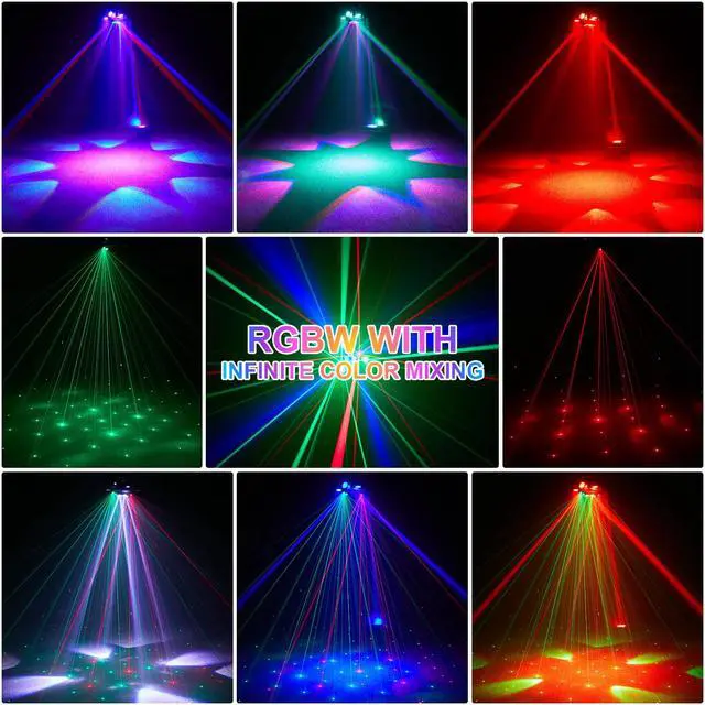 Alt view image 3 of 6 - Moving Head DJ Lights, 150W RGBW LED Moving Head Light with Mixed Lighting Effects, 6 Arms Party Lights Support DMX-512 & Sound Activated, Stage Lights for Party Disco KTV Wedding Club