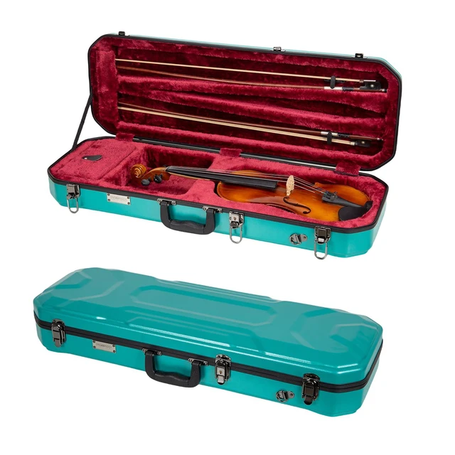 Alt view image 2 of 6 - Oblong Case fits 4/4 Full-Size Violin, Includes Interior Compartment, 2 Bow Holders, Security Lock, and Detachable Straps-Mint Blue (CRA860VFMB-R)