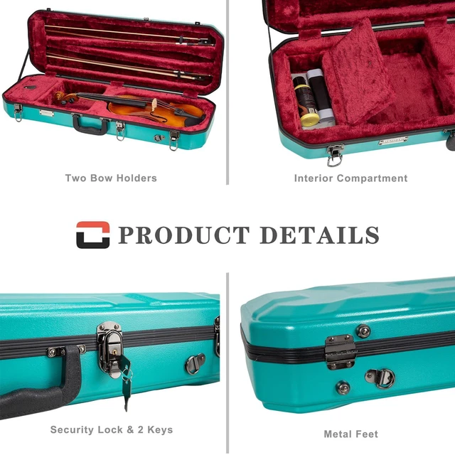 Alt view image 5 of 6 - Oblong Case fits 4/4 Full-Size Violin, Includes Interior Compartment, 2 Bow Holders, Security Lock, and Detachable Straps-Mint Blue (CRA860VFMB-R)
