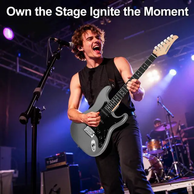 Alt view image 4 of 6 - MOSEN 39" Electric Guitar Kit, HSS,Tremolo, Complete Beginner Set w/ 5W Amp | Grey&Black, C-Shaped Satin Neck, Incl. Gig Bag, Tuner, Strings, Capo, Strap, Cable. for Learners, Home, Practice, Stage, G