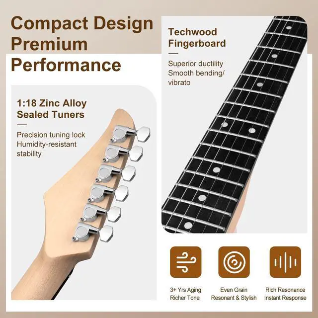 Alt view image 6 of 6 - MOSEN 39" Electric Guitar Kit, HSS,Tremolo, Complete Beginner Set w/ 5W Amp | Grey&Black, C-Shaped Satin Neck, Incl. Gig Bag, Tuner, Strings, Capo, Strap, Cable. for Learners, Home, Practice, Stage, G