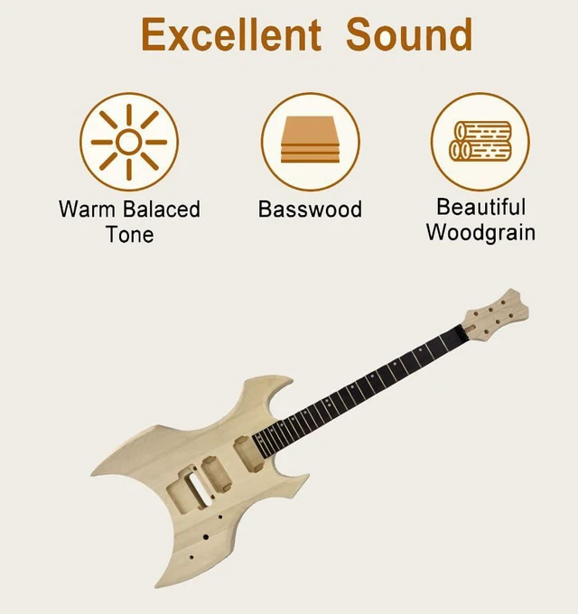 Alt view image 4 of 6 - Electric Guitar Kit Basswood guitar body 24 fret 25.5 inch Mahogany Neck Rosewood Fretboard Bolt on heel Build your own guitar kit