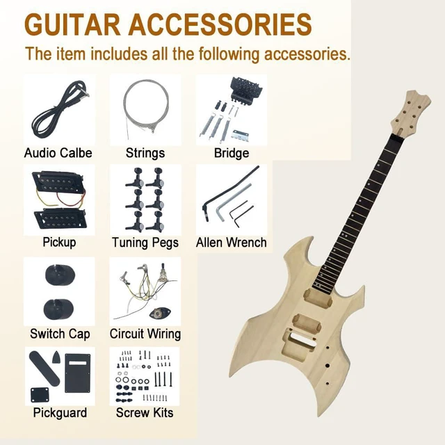 Alt view image 5 of 6 - Electric Guitar Kit Basswood guitar body 24 fret 25.5 inch Mahogany Neck Rosewood Fretboard Bolt on heel Build your own guitar kit