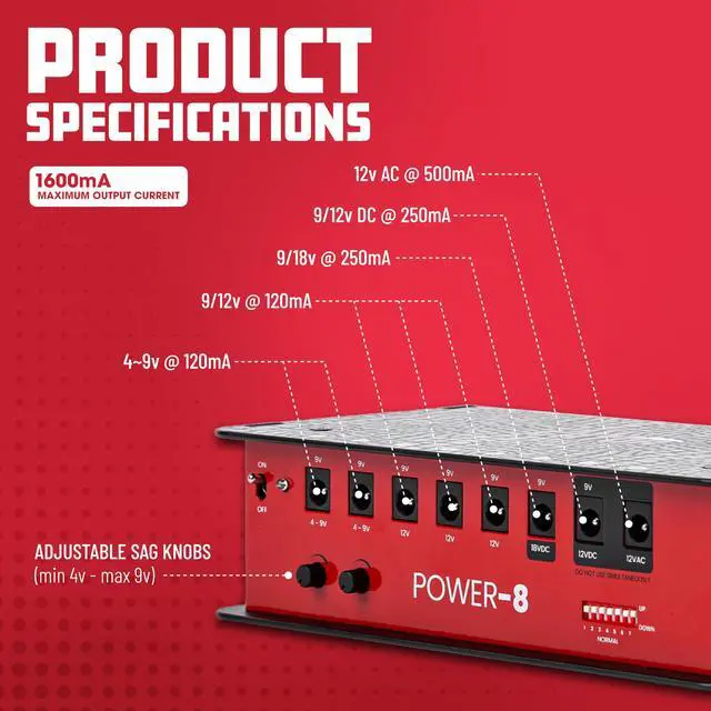 Alt view image 3 of 6 - Cases Guitar Effects Pedal Power with 8 Isolated Outputs | Maximum Output Current: 1600mA (GTR-PWR-8)