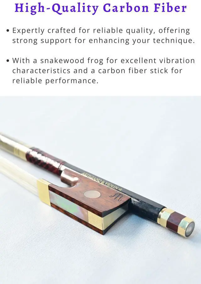Alt view image 3 of 6 - Carbon Fiber Violin Bow with Snakewood Frog AW-201
