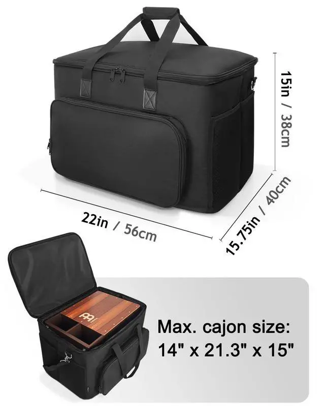 Alt view image 5 of 6 - Large Cajon Bag, Fits Jumbo Size, Padded (Bag only) | Fits cajon up to 14"x21.3"x15", Thick padded case for protection, Carry handle & strap, Black