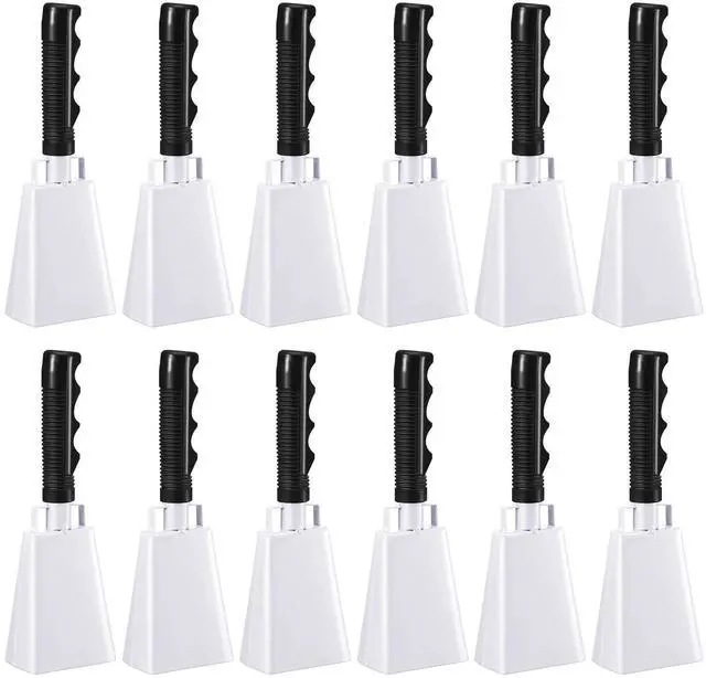 Main image of 12 Pcs 10 Inch Cowbells with Handle Noise Makers,White | Metal Cowbell at Sporting Events Football Games, Handheld Noisemakers for Wedding Party Classroom School Cheering Alarm Bell