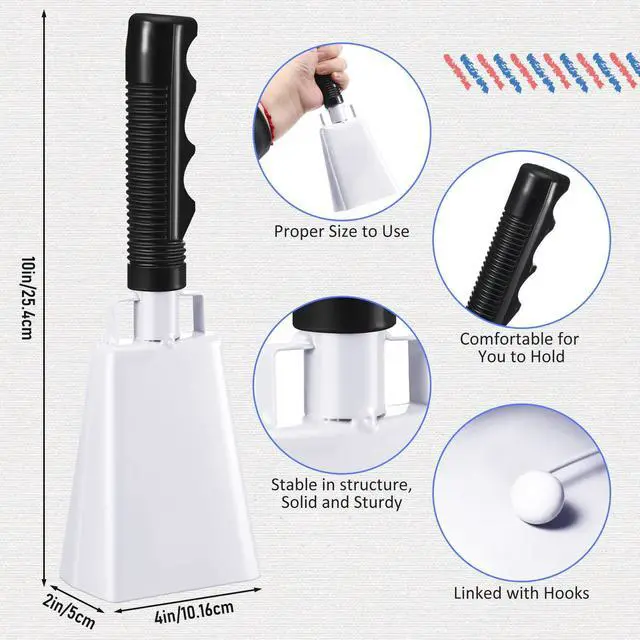 Alt view image 2 of 6 - 12 Pcs 10 Inch Cowbells with Handle Noise Makers,White | Metal Cowbell at Sporting Events Football Games, Handheld Noisemakers for Wedding Party Classroom School Cheering Alarm Bell