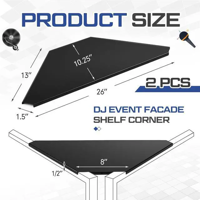 Alt view image 3 of 6 - 2 Pack DJ Facade Corner Shelf Metal 26"x13" Portable Booth Shelves for Any DJ Facade Cover Event Sturdy Black