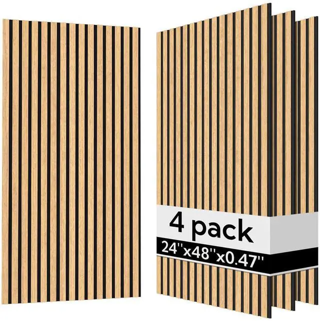 Main image of Acoustic Wood Wall Panels 4 Pack, Sound Dampening Wood Slat Wall Panels 23.6" x 47.2", Cool Oak