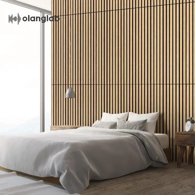 Alt view image 6 of 6 - Acoustic Wood Wall Panels 4 Pack, Sound Dampening Wood Slat Wall Panels 23.6" x 47.2", Cool Oak