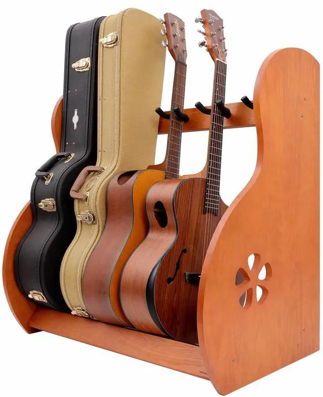 Main image of Multi-Purpose Guitar Stands 5 Wooden Guitar Rack Floor Stand for Guitars and Cases, Electric Guitars, Acoustic Guitars, Bass Guitars, Cellos - German Ash-Brown