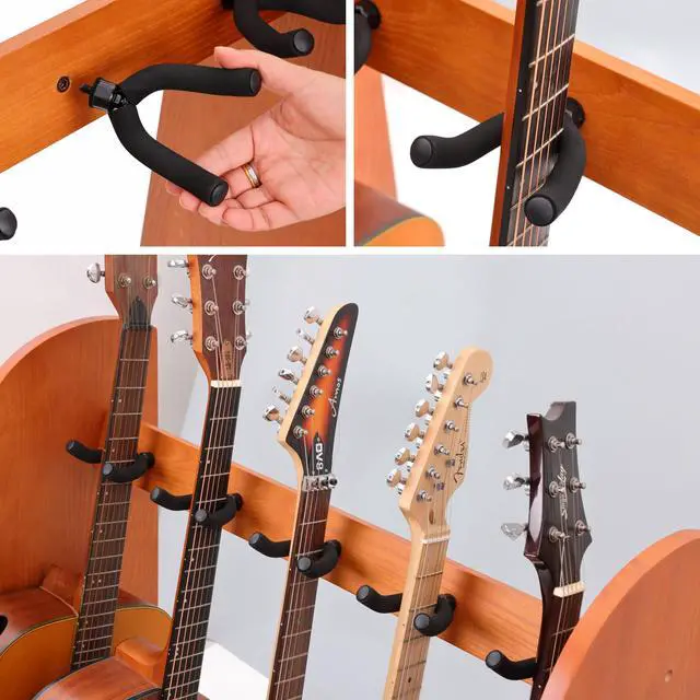 Alt view image 3 of 6 - Multi-Purpose Guitar Stands 5 Wooden Guitar Rack Floor Stand for Guitars and Cases, Electric Guitars, Acoustic Guitars, Bass Guitars, Cellos - German Ash-Brown