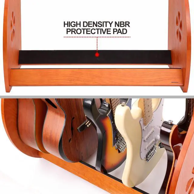 Alt view image 4 of 6 - Multi-Purpose Guitar Stands 5 Wooden Guitar Rack Floor Stand for Guitars and Cases, Electric Guitars, Acoustic Guitars, Bass Guitars, Cellos - German Ash-Brown