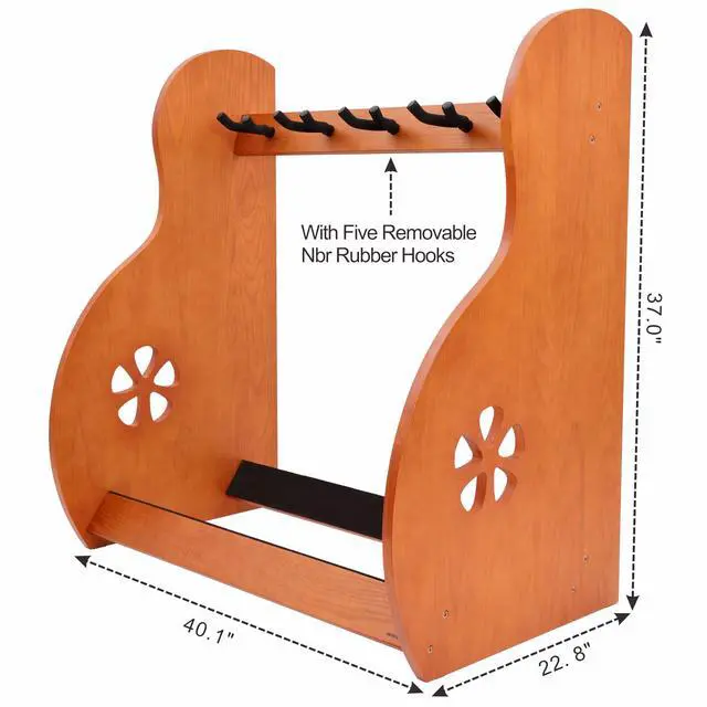 Alt view image 6 of 6 - Multi-Purpose Guitar Stands 5 Wooden Guitar Rack Floor Stand for Guitars and Cases, Electric Guitars, Acoustic Guitars, Bass Guitars, Cellos - German Ash-Brown