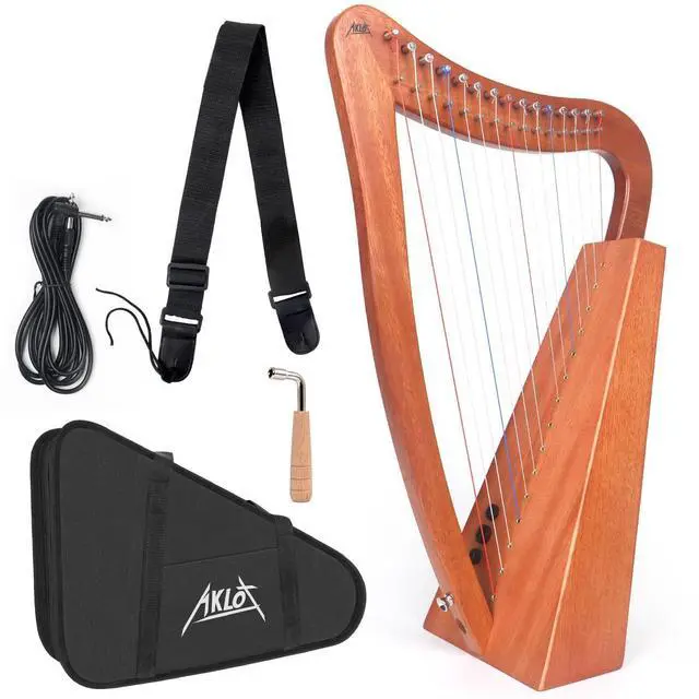 Main image of Harp, 15 Strings Mahogany Lyer Harp 22 inch Height with Electric Box, Tuning Wrench, Black Bag and Strap,Lyer Kit Gift for Adult Professional Beginner