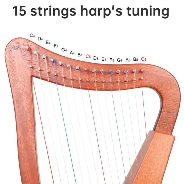 Alt view image 5 of 6 - Harp, 15 Strings Mahogany Lyer Harp 22 inch Height with Electric Box, Tuning Wrench, Black Bag and Strap,Lyer Kit Gift for Adult Professional Beginner